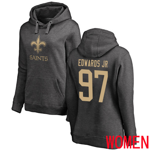 New Orleans Saints Ash Women Mario Edwards Jr One Color NFL Football #97 Pullover Hoodie Sweatshirts